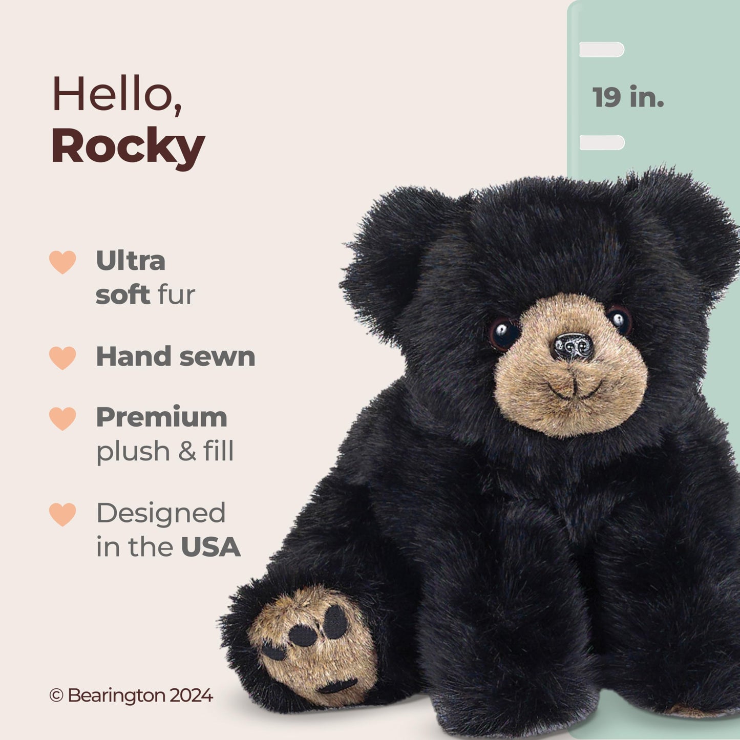 Bearington Rocky Plush Stuffed Animal Black Bear, 19" - Soft Plush Material, Perfect for Cuddling, Great Gift Option