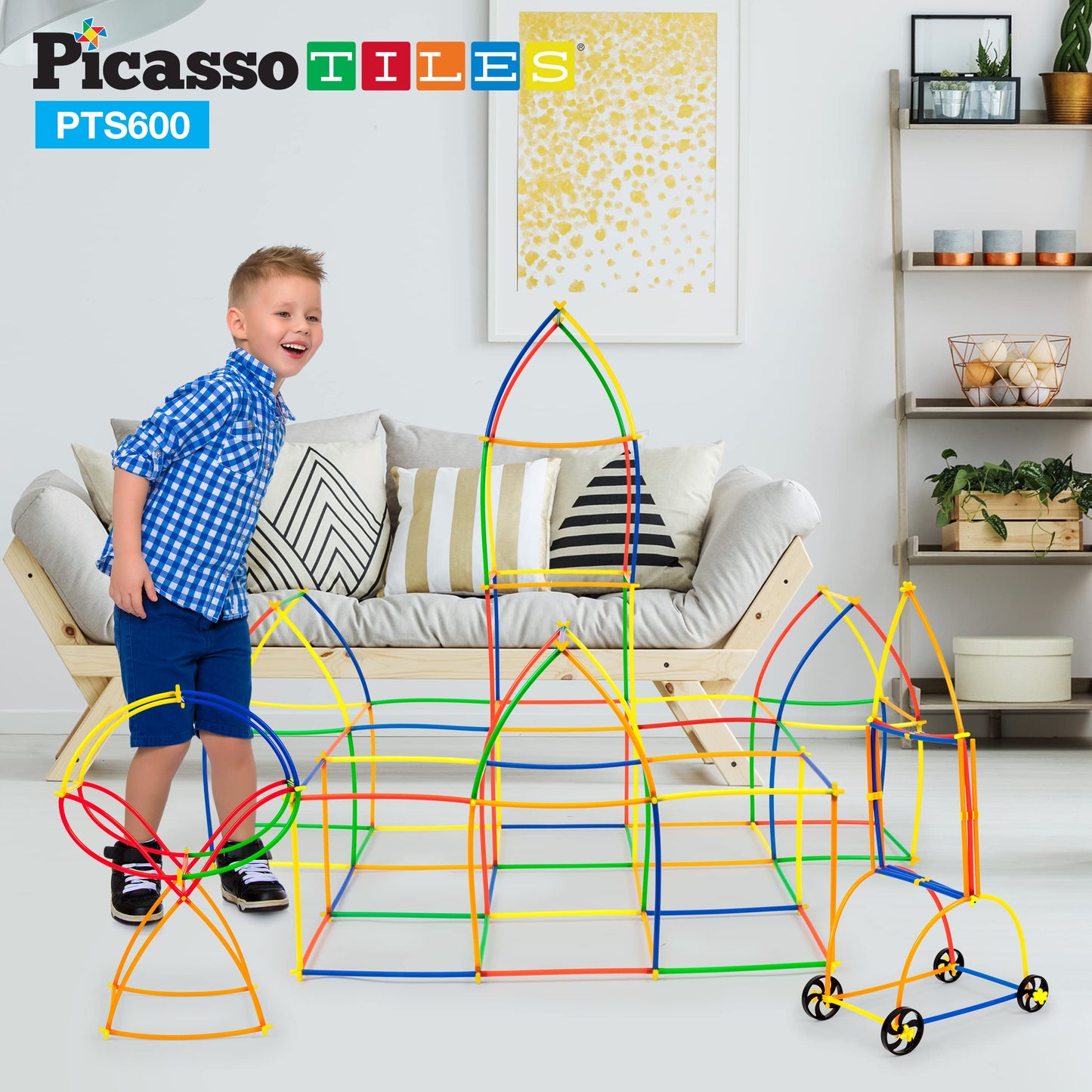 Picassotiles 600Pc Construction Toy Straw Building Set Children Stem Learning Interlocking Building Toys Creative Straw Connecti