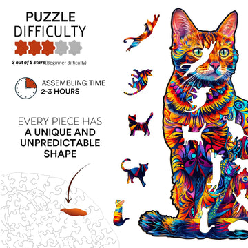 Jigfoxy Wooden Puzzle For Adults, Cat Wooden Jigsaw Puzzles For Adults, Unique Animal Shape Wood Cut Puzzles, Christmas Thanksgiving Gifts For Family Friend Puzzle Lovers(S-8.4 * 5.7In-75Pcs)