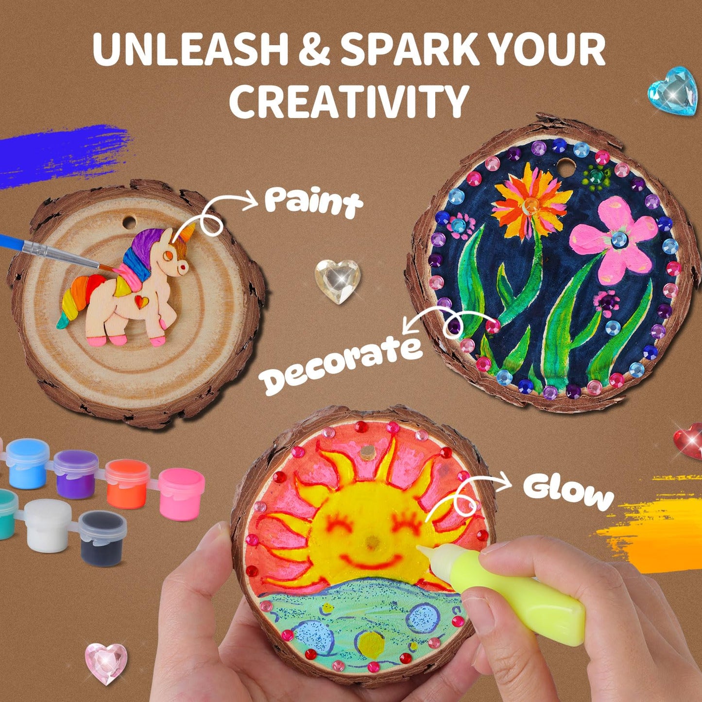 EPUMP Kids Wooden Painting Kit - Glow in The Dark Arts and Crafts Supplies for Boys Girls Ages 5-12 - Wood Slice Craft Activitie