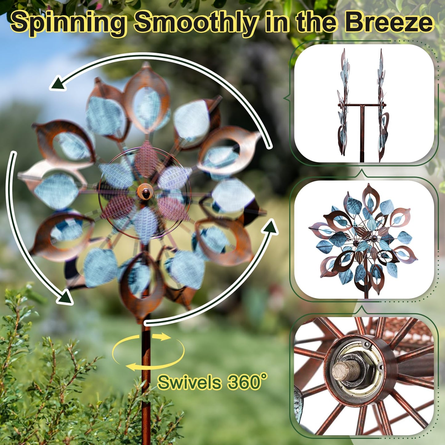 Lariander Wind Spinners Outdoor For Yard And Garden, Metal Large Wind Spinner & Sculptures 84 Inch, Garden Spinner Windmills For