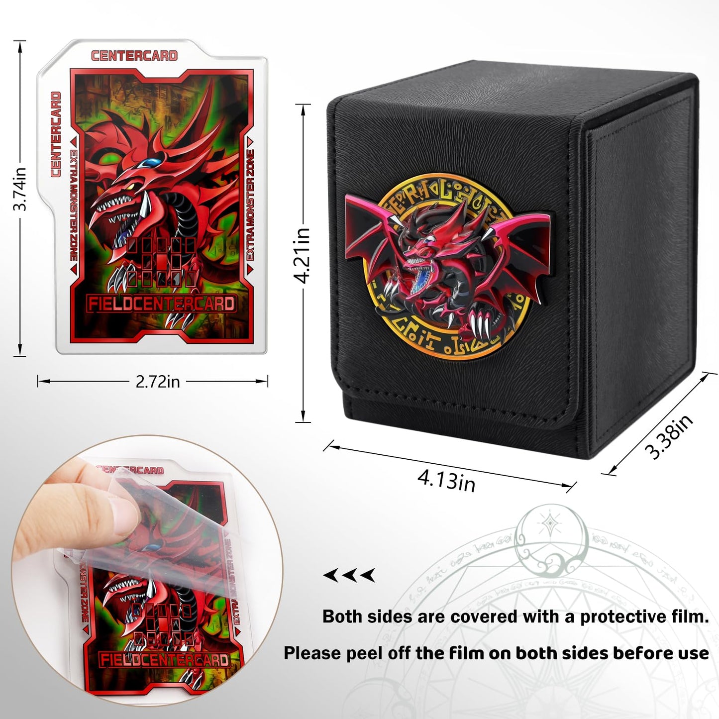 Card Deck Box For Ygo Mtg 3D Sculpted Relief Deck Box 110 Card Storage Box Trading Games Leather Storage With Divider (Sky Drago
