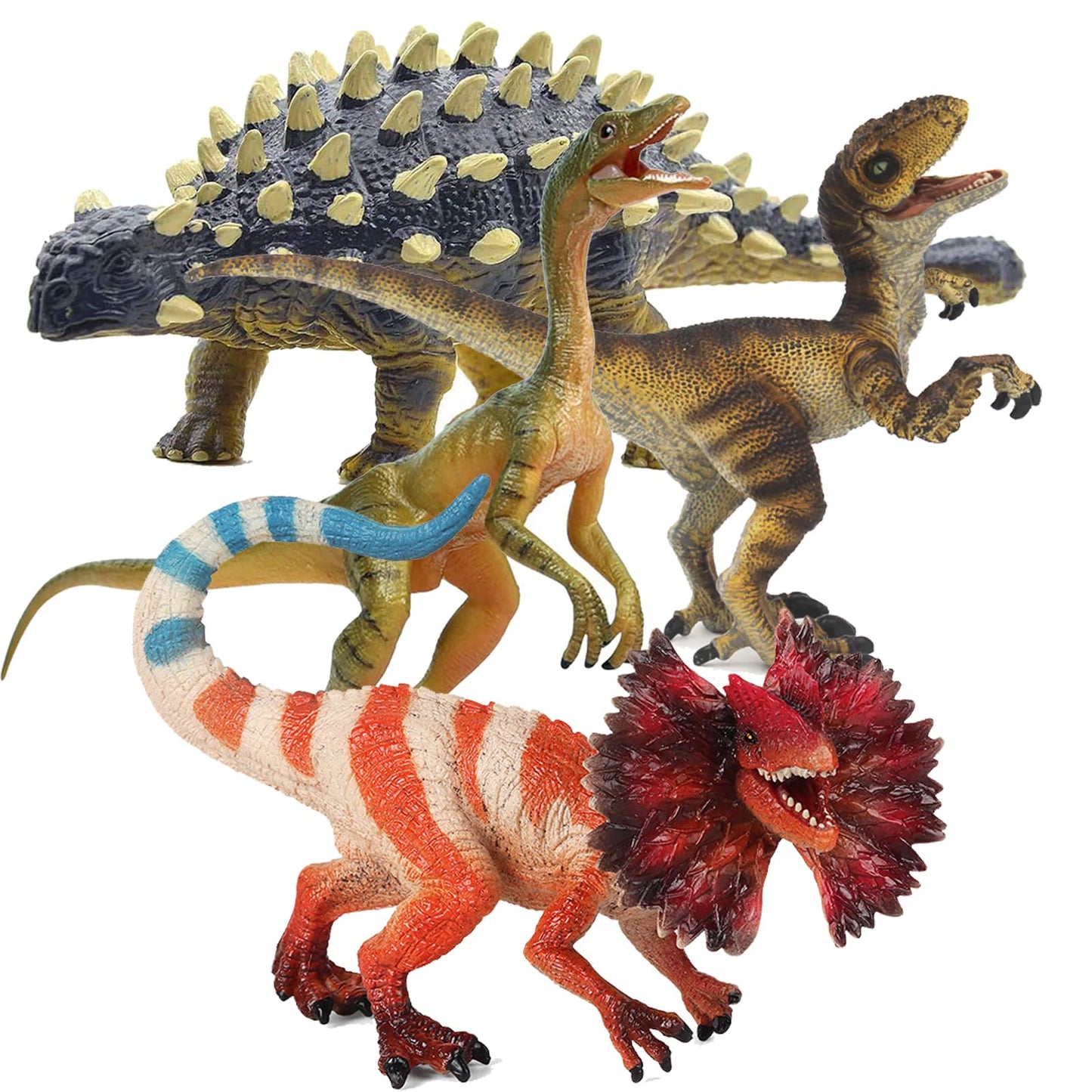 Gemini&Genius 4 Pcs Dinosaur Toys, Ankylosaurus Velociraptor Compsognathus Dilophosaurus Dinosaurs Set, Party Favor, Dinosaur Collector, Party Gifts For Kids 3 Years Old And Up