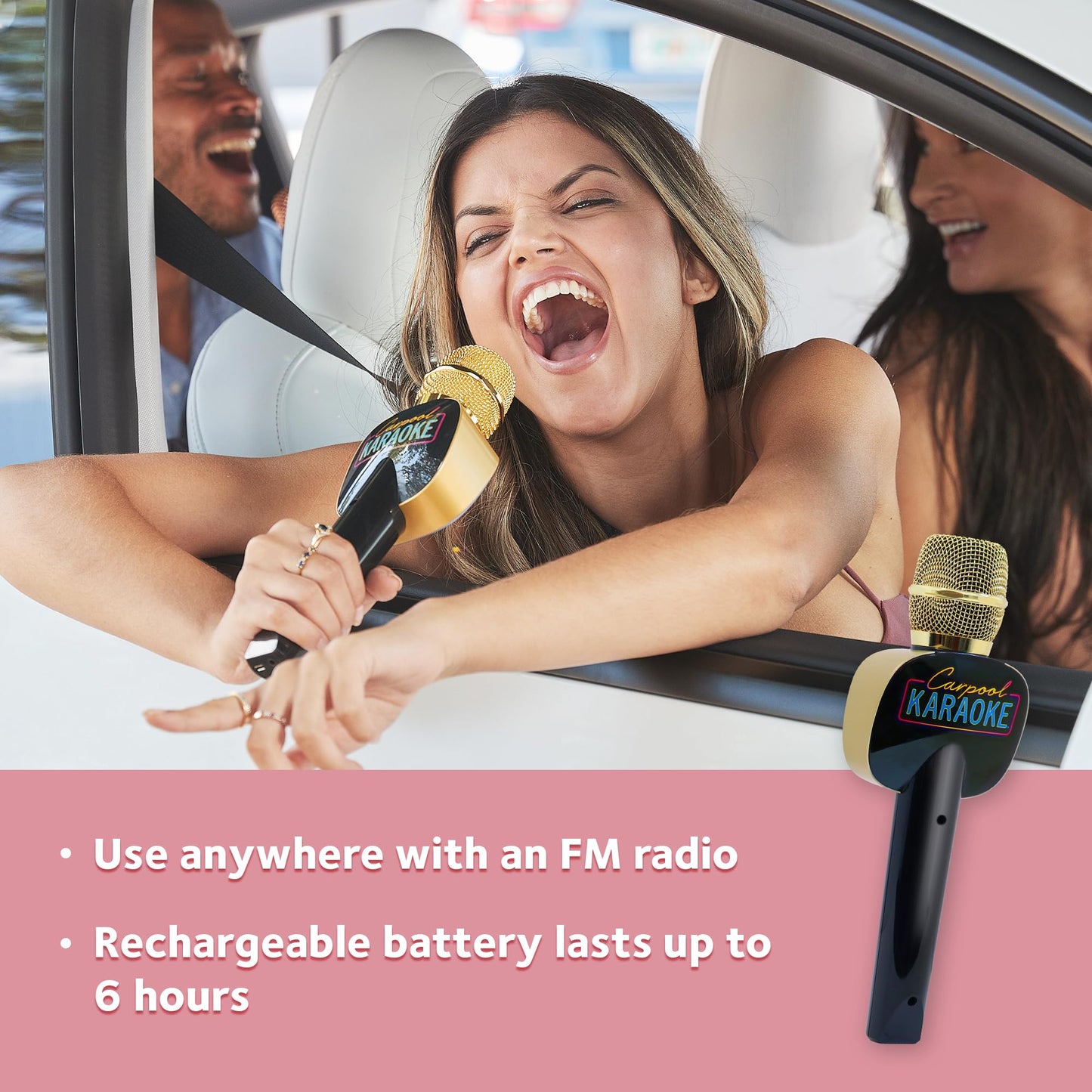 Carpool Karaoke Machine For Kids & Adults, Carpool Karaoke The Mic 2.0 - Wireless & Bluetooth Karaoke Microphone With Voice Changing Sound Effects As White Elephant Gift - Gold & Black