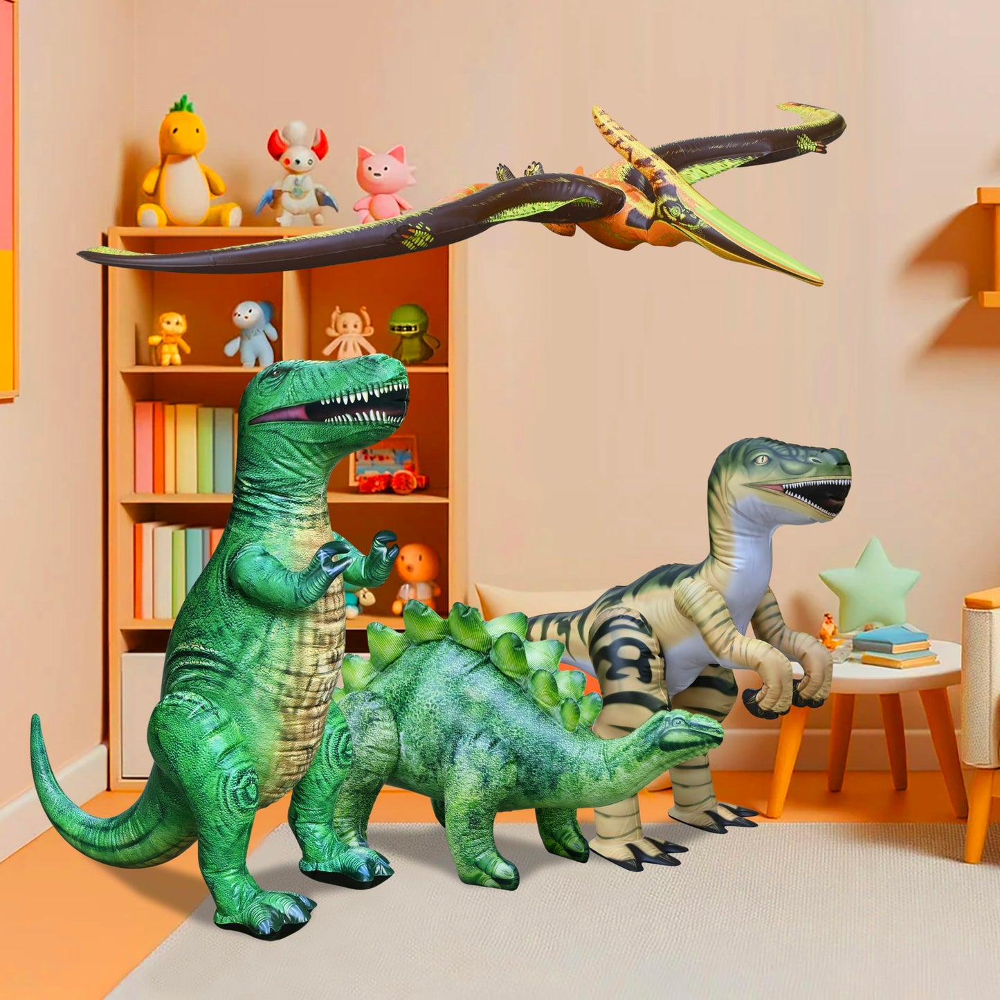 Jet Creations 4Pk T. Rex Stegosaurus Raptor Pteranodon Inflatable, 37-51    | Prehistoric Dinosaur Toys For Adults And Kids 3 Ye