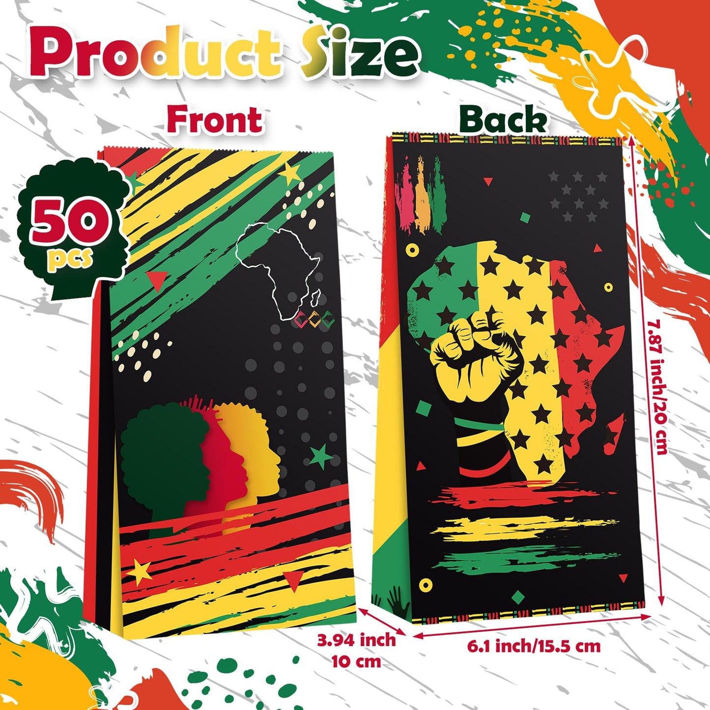 Sweetude 50 Pcs Juneteenth Day Paper Bags Bulk Happy Juneteenth Gift Treat Wrap Goodie Bags for Freedom Day 1865 Black American