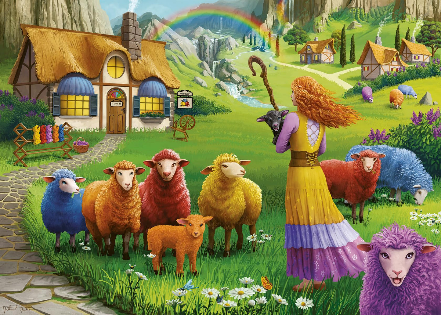 Ravensburger 1000 Piece Jigsaw Puzzle - The Happy Sheep Yarn Shop, Cardboard, Multi, Model 12000414, Made in Germany