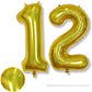 12Th Birthday Balloons For Boys, Big Laser Gold Foil Number 12 Balloons Anniversary Party Decor, Mylar Self Inflating Helium 40