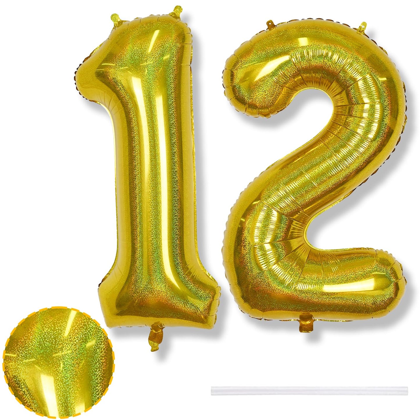 12Th Birthday Balloons For Boys, Big Laser Gold Foil Number 12 Balloons Anniversary Party Decor, Mylar Self Inflating Helium 40