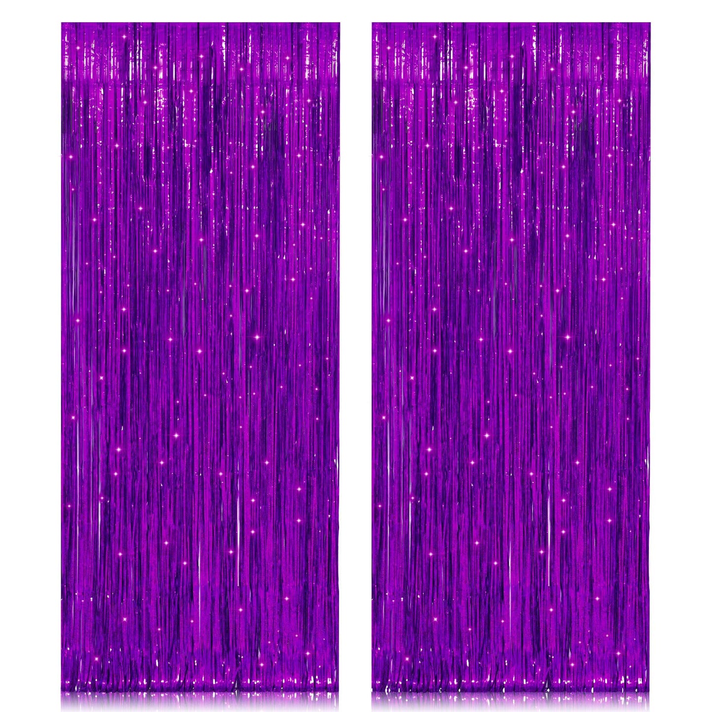 2 Pack 3.2ft x 8.2ft Purple Metallic Tinsel Foil Fringe Curtains, Large Photo Booth Backdrop Streamer Curtain for Party Door Wal