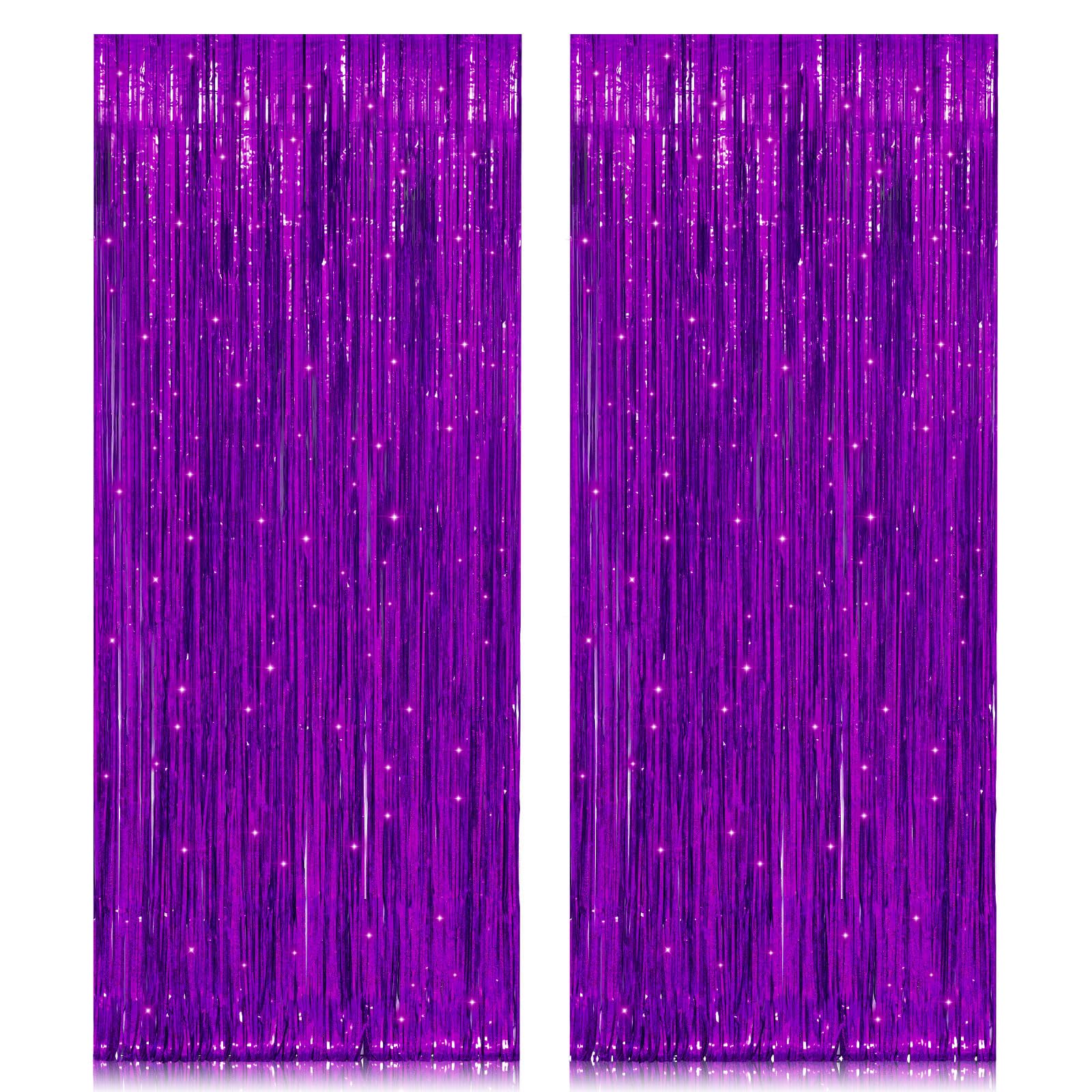 2 Pack 3.2ft x 8.2ft Purple Metallic Tinsel Foil Fringe Curtains, Large Photo Booth Backdrop Streamer Curtain for Party Door Wal