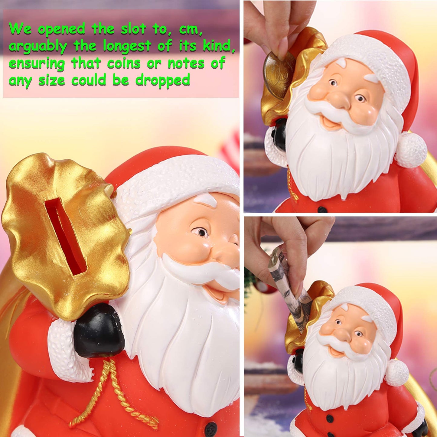 Christmas Piggy Bank, H&W Santa Claus Money Bank, Shatterproof Creative Coin Bank, Can Store 1000 Coins