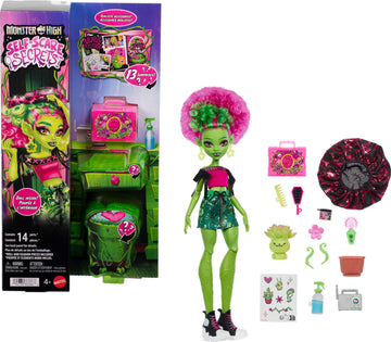 Monster High Self-Scare Secrets Venus McFlytrap Doll and Accessories Set with 13 Realistic Surprises Like Haircare Products, Bon