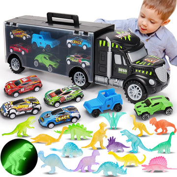 Transport Truck and Car Toys for 3 4 5+ Year Old Boys Birthday Gifts Carrier Truck Vehicle Toddler Boy Toys Age 3-4 4-7 Dinosaur