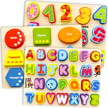 Quokka Wooden Puzzles For Toddlers 2-4 - Chunky Toddler Puzzles Ages 3-5 - Learning Travel Game With Numbers Alphabet Shapes - Wood Educational Gift For Boys And Girls