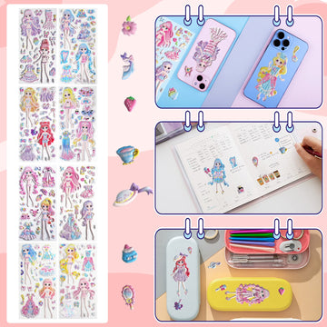 Princess Dress Up Puffy Stickers Pad For Girls Kids Make Your Own Princess Crafts Games,Reusable 3D Foam Fashion Sticker Activity Playset For Toddlers Preschoolers,Party Favors,Restickable 8 Sheets.