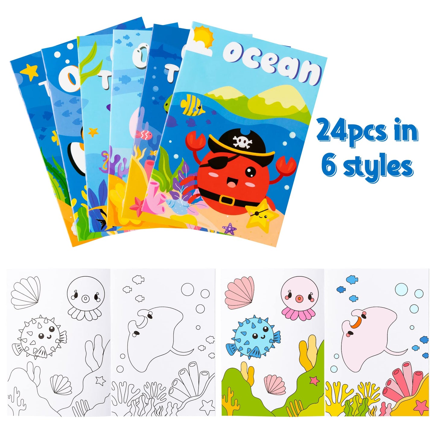 ANGOLIO 24Pcs Ocean Animals Coloring Books Bulk for Kids Mini DIY Art Drawing Book Set for Shark Seahorse Jellyfish Under The Se