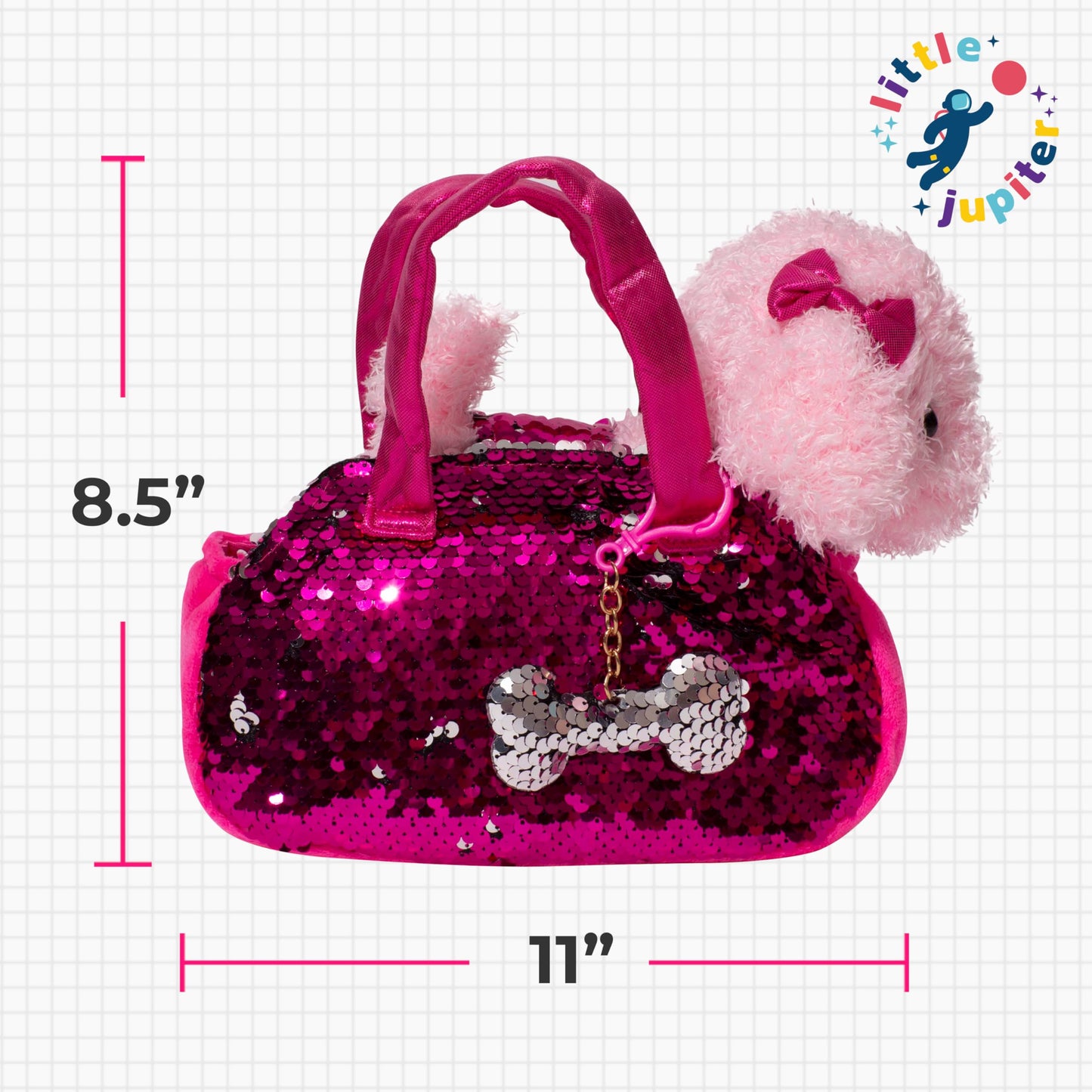 Little Jupiter Plush Pet Set - 11" Pink Labradoodle with Purse & Reversible Sequins - Stuffed Animal Toy for Kids Ages 4-7