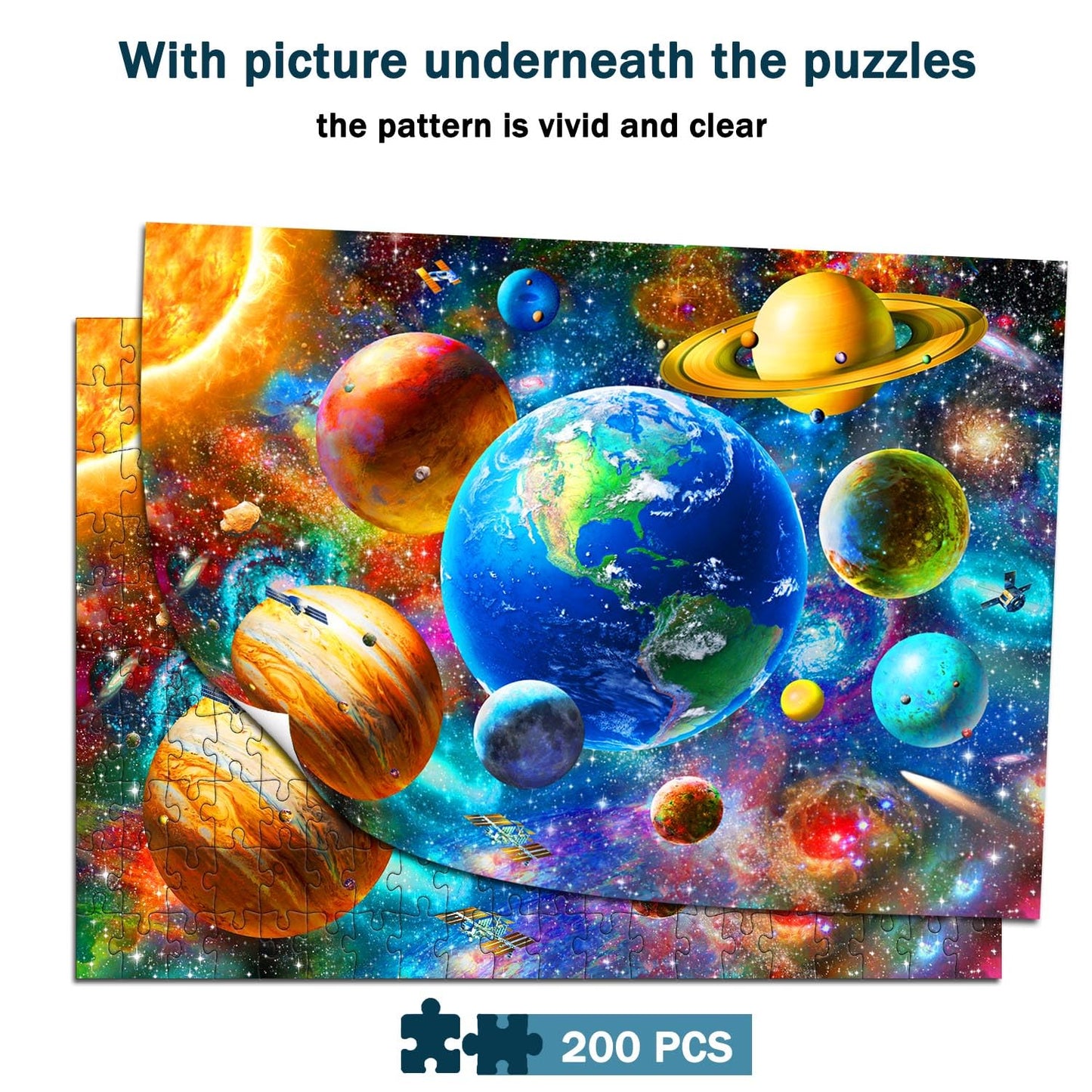 Puzzles For Kids Ages 8-10 6-8 - Solar System Planets Floor Puzzle- 200 Piece Jigsaw Puzzles For Kids Ages 10-12 Year Old And Ad