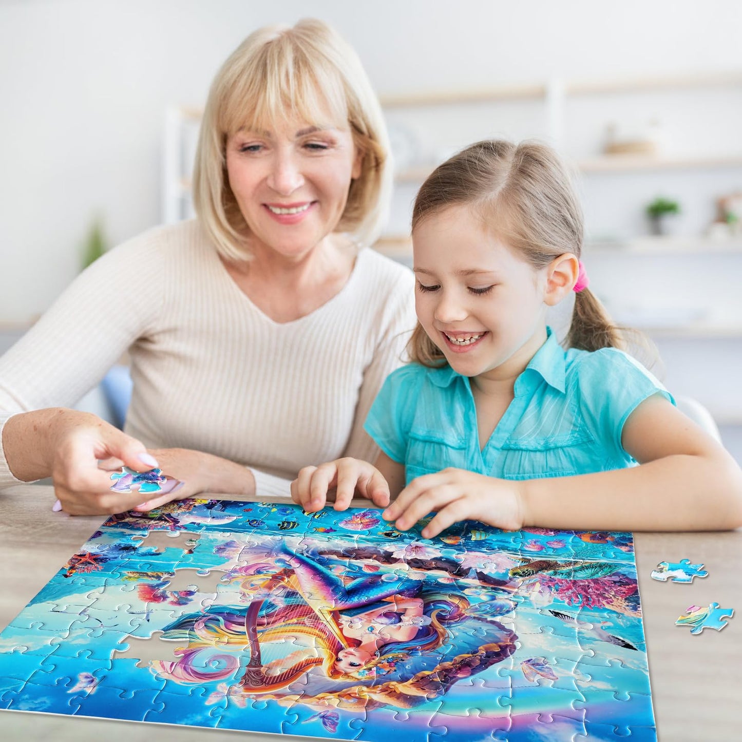 Koyiwa 100 Piece Puzzles for Kids Ages 4-6 6-8 and mature-themeds  Mermaid Puzzle for Girls Gifts  Educational Puzzles for Kids (15 x 10.7 inch)