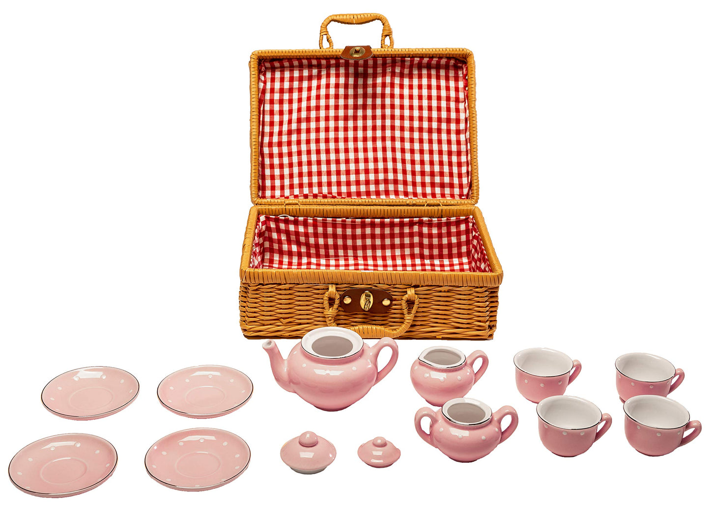 Childrens Porcelain Play Tea Set - 13pcs, Light Pink