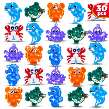 30Pcs Party Favors For Kids Fidget Toys Bulk Mini Pop Keychain Stocking Stuffers Birthday Carnival Treasure Classroom Prizes Tod