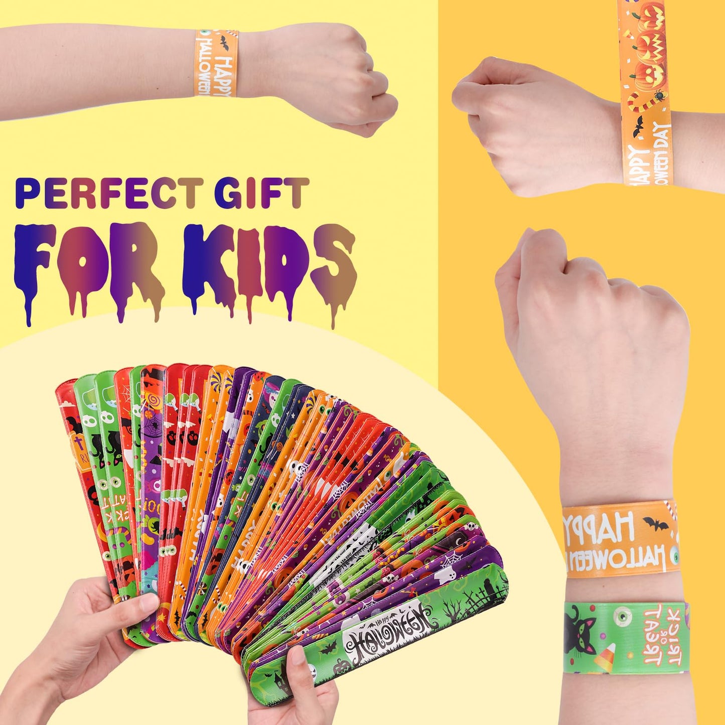 Thuodo 48PCS Halloween Slap Bracelets Halloween Party Toys for Kids Party Favors Toys Prizes Pinata Goodie Bag Fillers