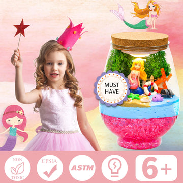 Magiclub Diy Light-Up Mermaid Terrarium Kit For Kids,Remote Mermaid Birthday Gifts Toy For Girls,Mermaid Craft Kit,Arts & Crafts Mermaid Gifts For Girls Age 4 5 6 7 8-12 Years Old,Bedroom Decor