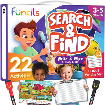 Funcils Search And Find For Kids & Toddlers - Preschool Learning Activity Book, Art And Craft Supplies, Seek Find Games, Birthday Gifts For Girls & Boys, Educational Toys For Ages 3, 4, 5, 6 Year Old