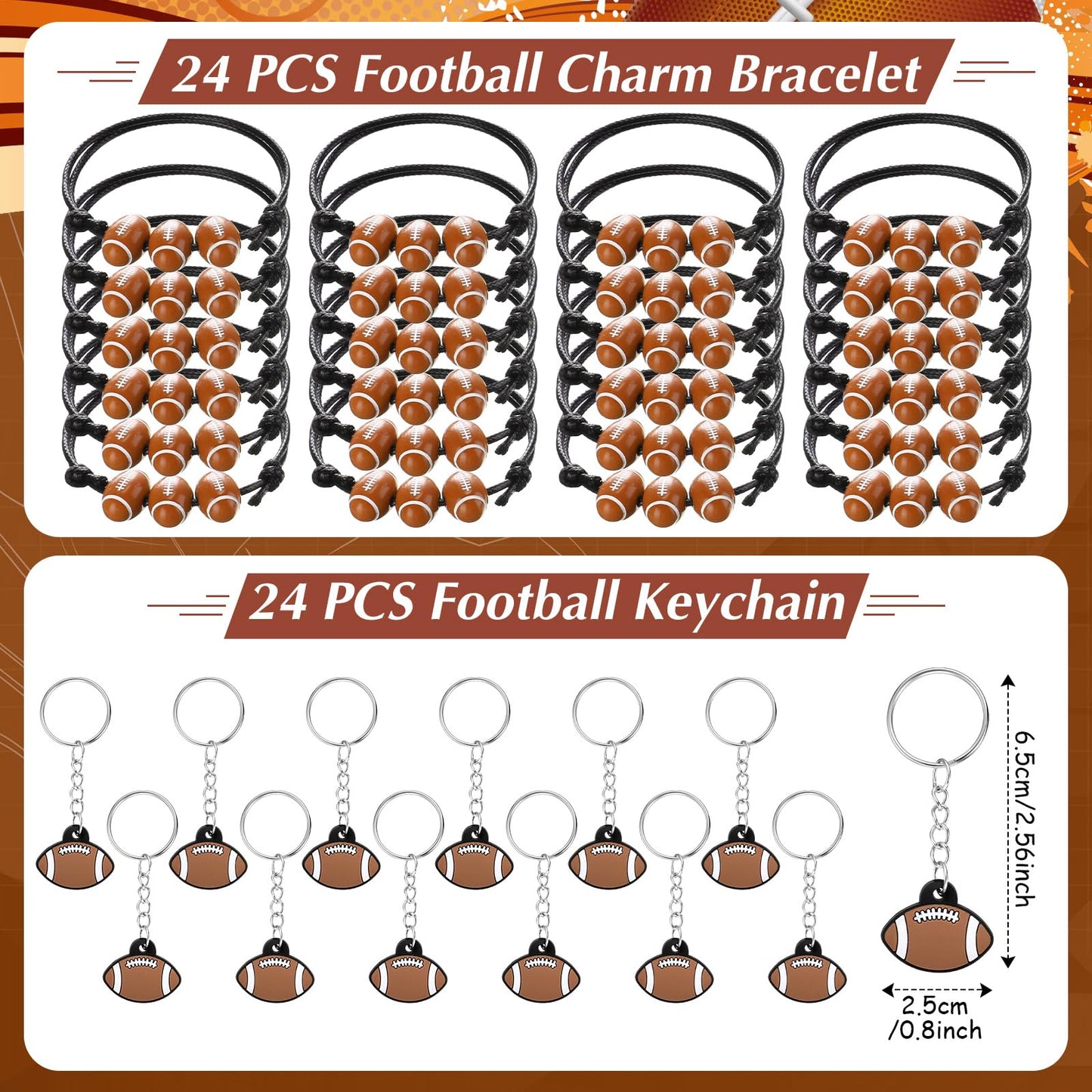 Aoriher 194 Pcs Football Party Favors Set Football Goodie Bag- Silicone Charm Bracelets, Mini Bouncy Balls, Toy Keychains, Non W