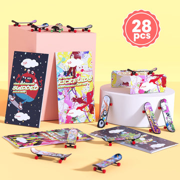 28 Pack Valentines Day Gifts For Kids - Mini Finger Skateboard With Valentine'S Day Greeting Cards For Kids, Fingerboard Skate L
