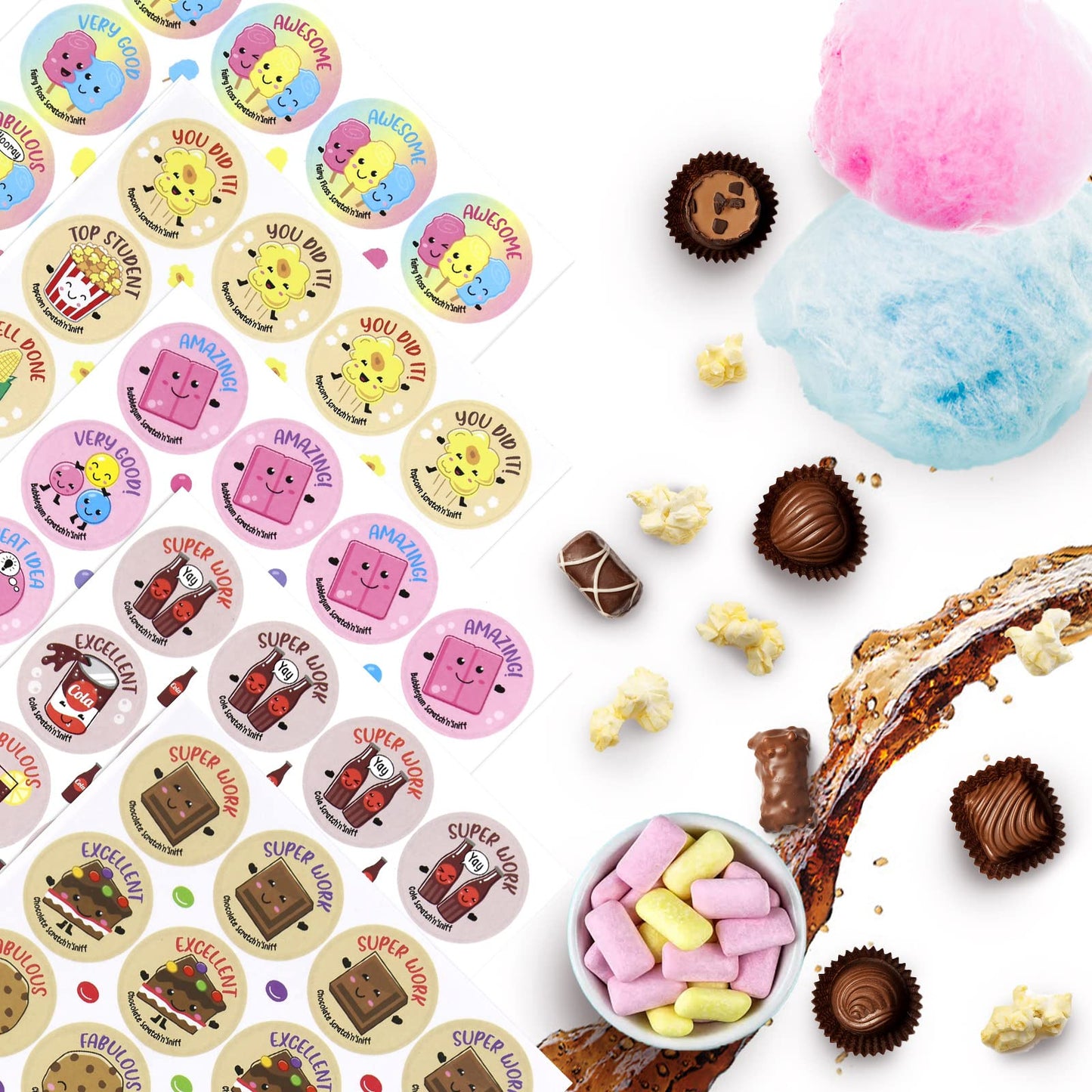 Vkpi Scratch And Sniff Stickers, 864 Pieces Fruits And Foods Smelly Stickers, 12 Different Scents, 36 Sheets, Reward Motivate St
