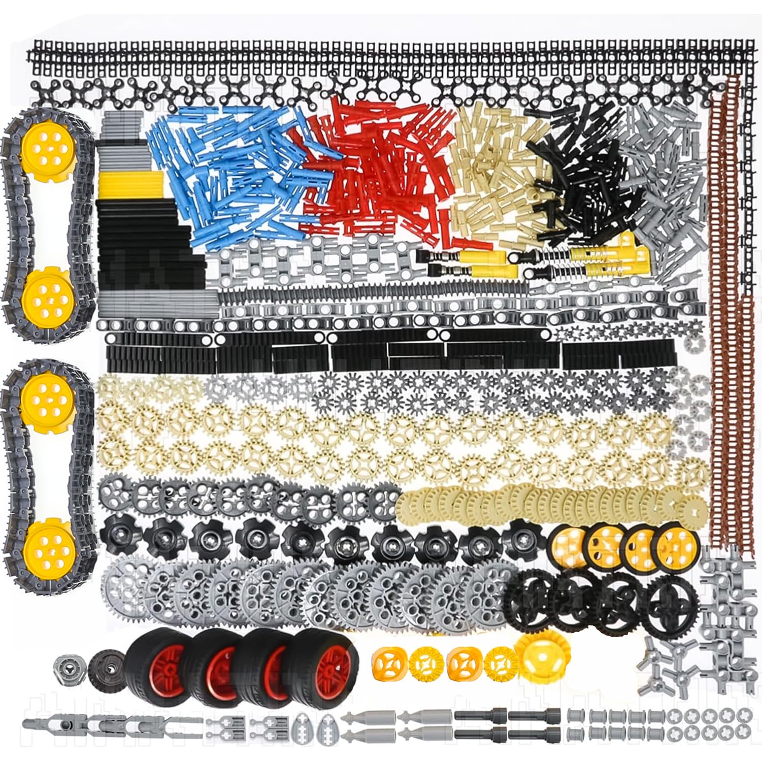 Aimatrix 899Pcs Technic Gears And Axles, Car Tracks-Tires With Gears-Pins-Shock Absorbers - Differentials,Compatible With Mainst