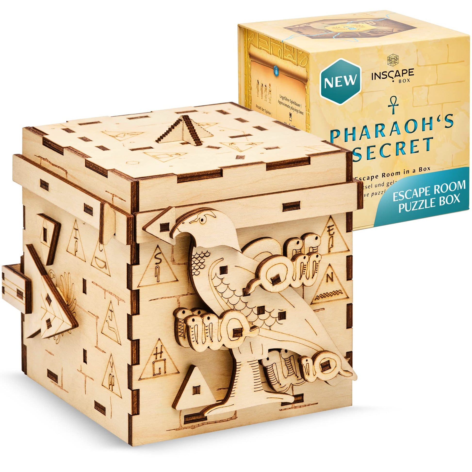 INSCAPE Pharaohs Secret Puzzle Box - Escape Room in A Box for mature-themeds - Cluebox - Mind Puzzles for mature-themeds - Puzzle Boxes with Hidden Compartments - Puzzle Boxes for mature-themeds - Wooden Puzzle Box