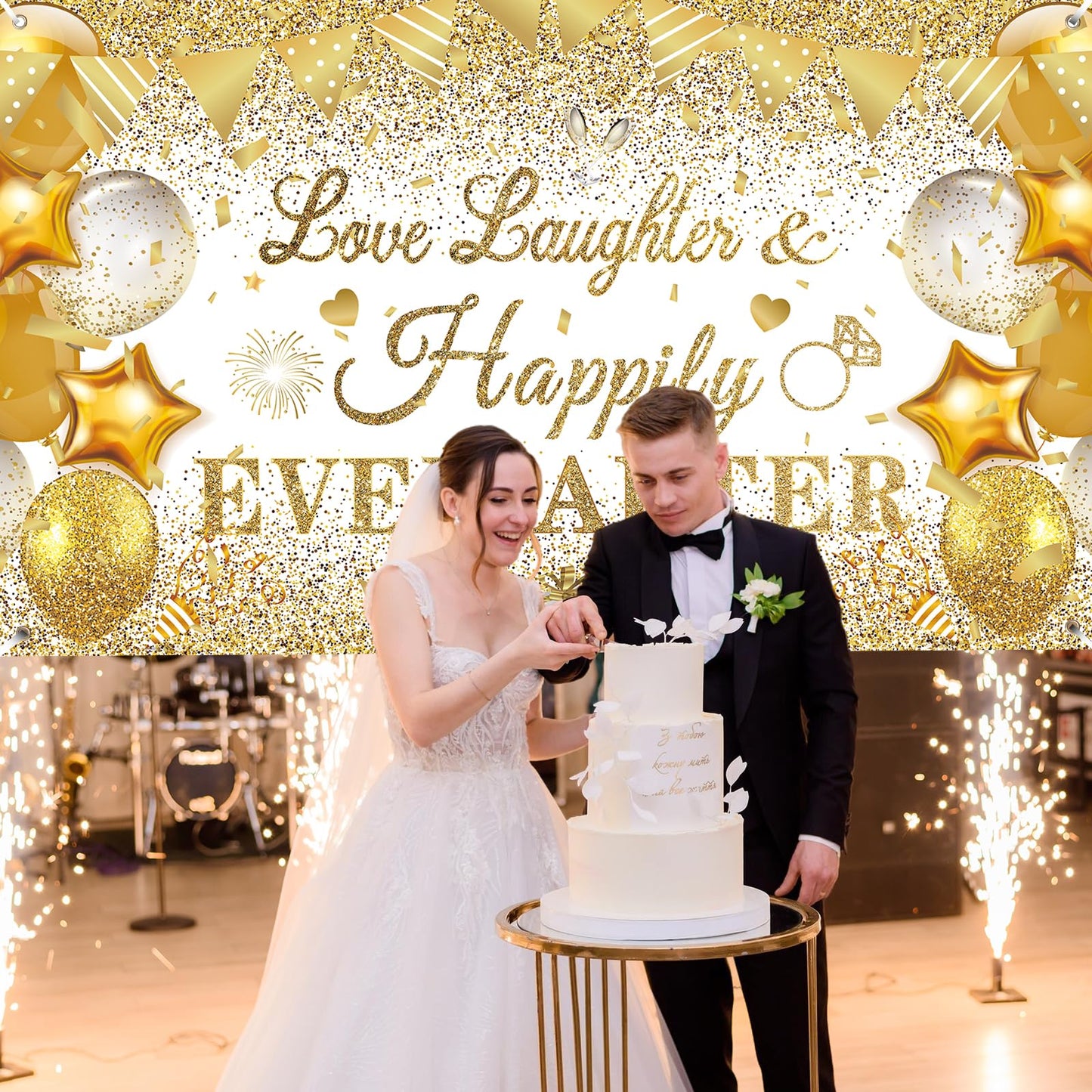 White Gold Bridal Shower Decorations Love Laughter and Happily Ever After Banner Backdrop Wedding Shower Banner Happily Ever Aft