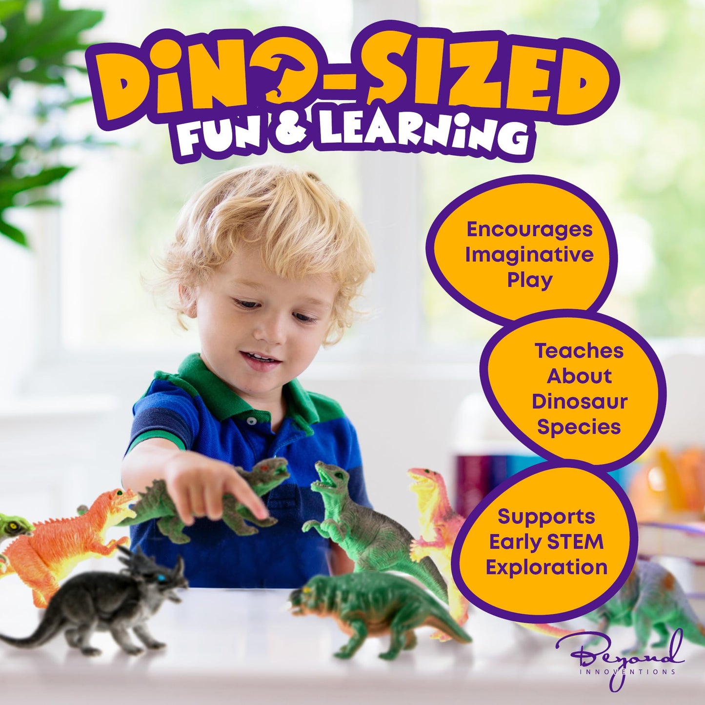 Beyond Innoventions Dinosaur Toys For Kids 2-4 | Value Pack Of 12 Realistic Dino Toys, Play Mat & Storage Box Included | Non-Tox