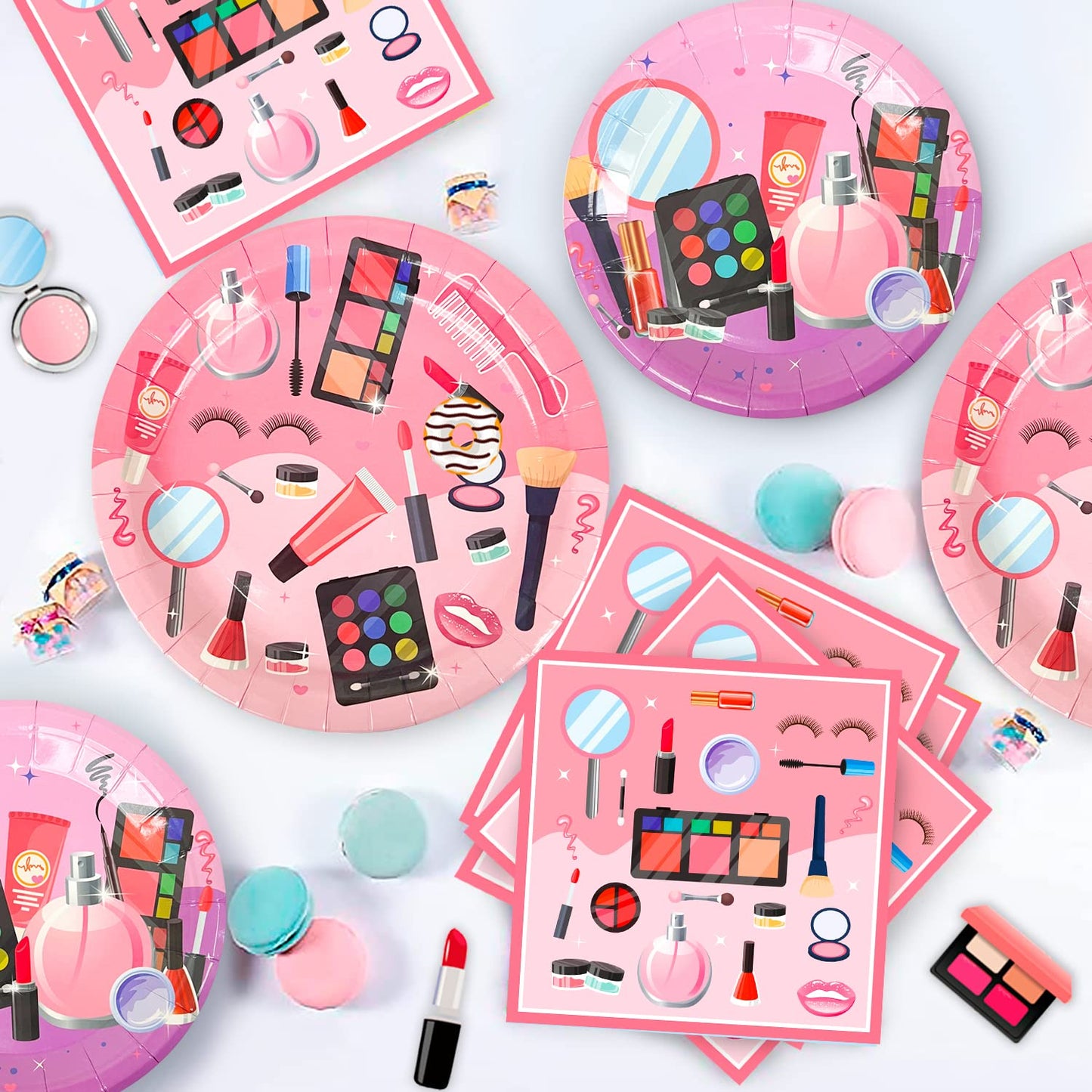 Makeup Birthday Party Supplies,165pcs Spa Party Decorations Set-Makeup Theme Party Decoration Plates Cups Napkins Banner Balloon
