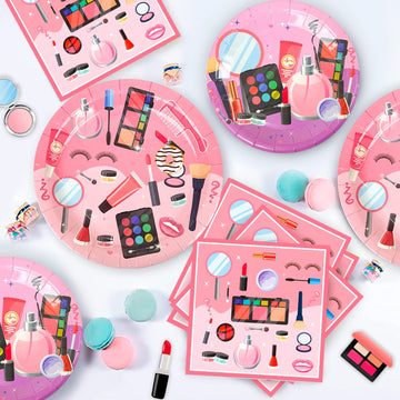 Makeup Birthday Party Supplies,165pcs Spa Party Decorations Set-Makeup Theme Party Decoration Plates Cups Napkins Banner Balloon