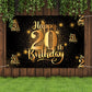 NC Happy 20th Birthday Backdrop Banner, 20th Size, Glitter Gold & White, Polyester, Step and Repeat Decorations for Photography Party Supplies