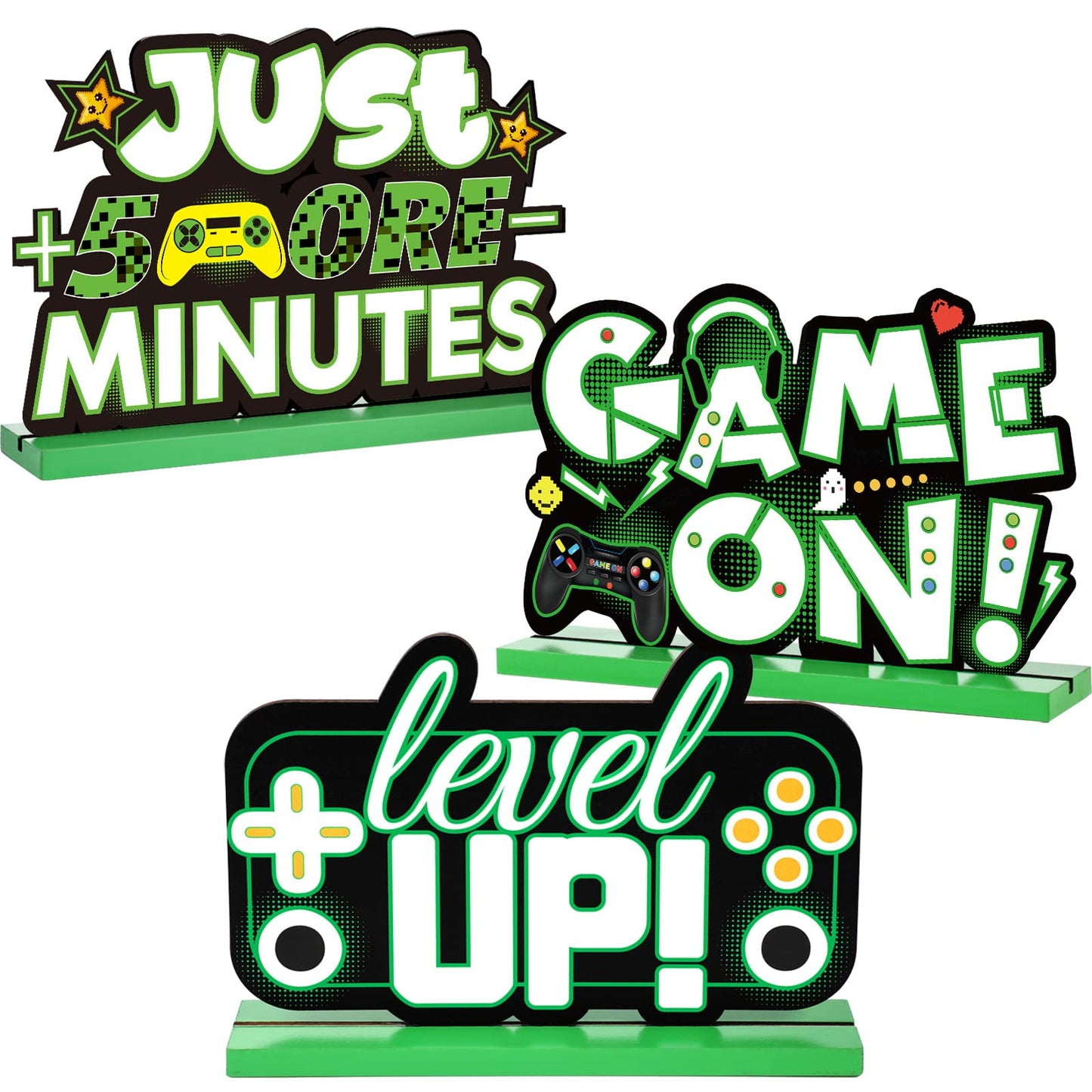 Frienda 3 Pcs Video Games Party Decorations Wood Table Level up Birthday Decorations Gamer Party Centerpieces Pixelated Table Si