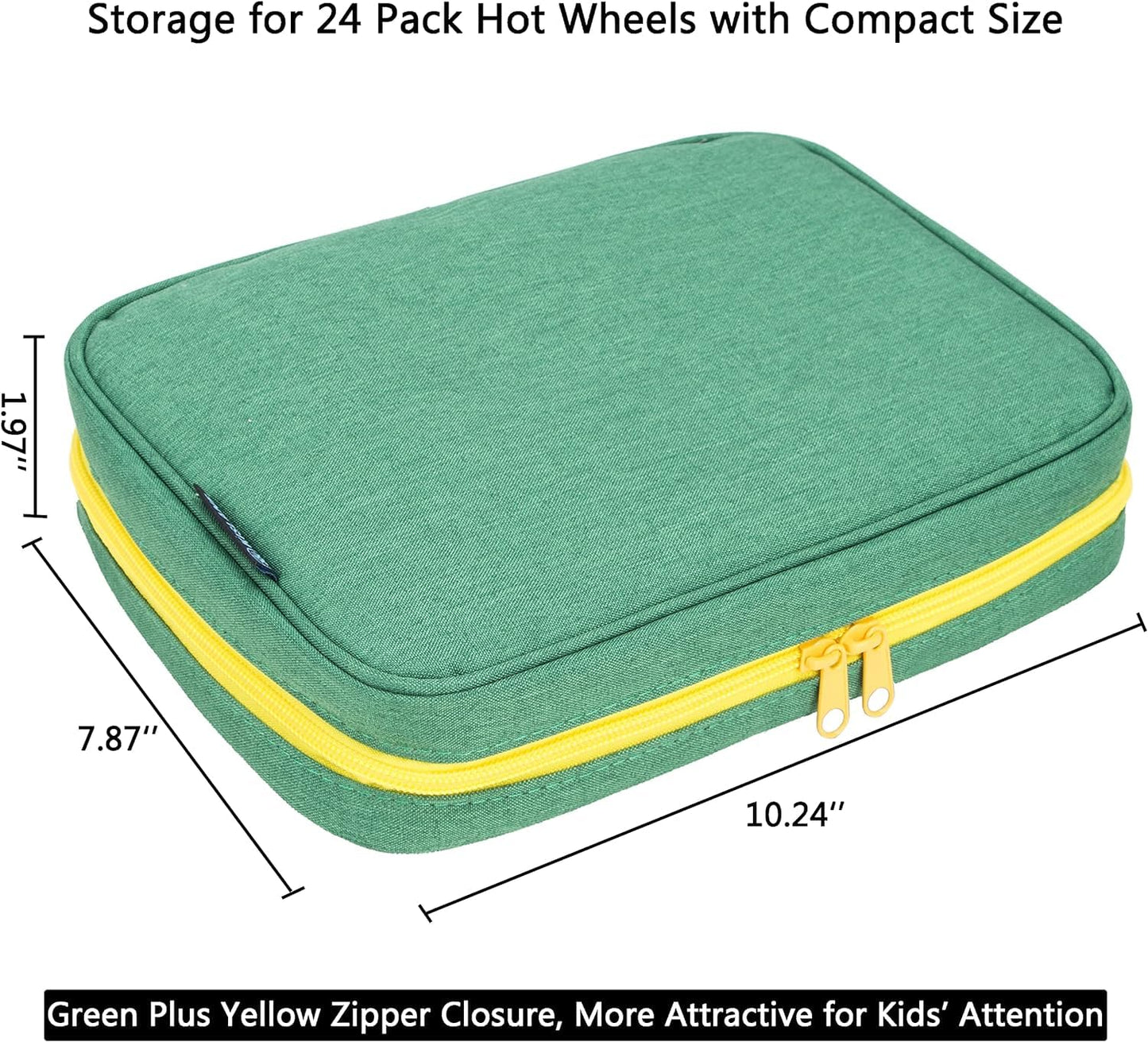 KISLANE Toy Cars Storage Case for 24 Cars, Green Polyester Bag, Compatible with Matchbox and Mini Toys