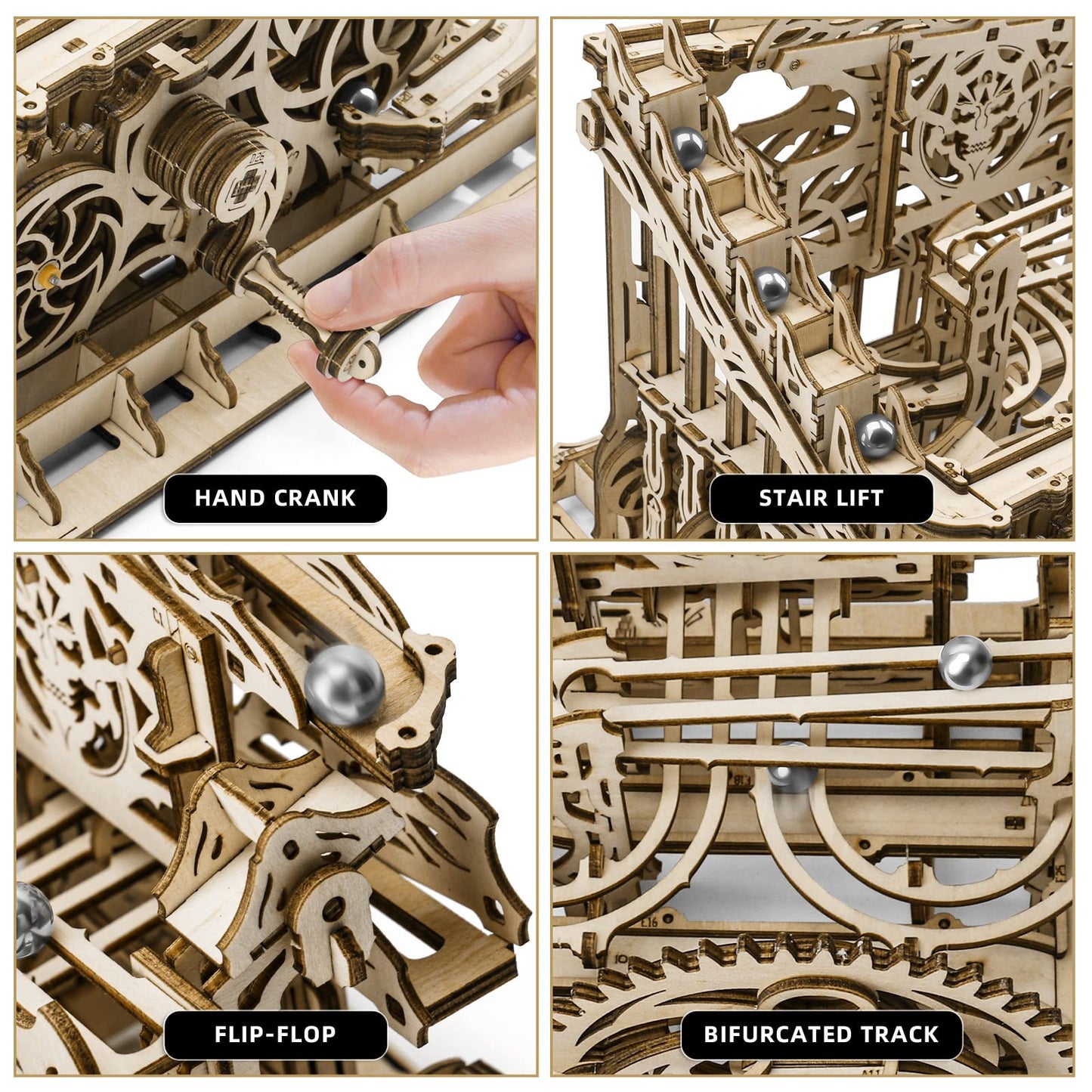 OWNONE 1 3D Wooden Puzzle Marble Run for mature-themeds  DIY Marble Run Wooden Model Kits to Build  Wooden Building Kit for mature-themeds and Teens (334 Pcs)
