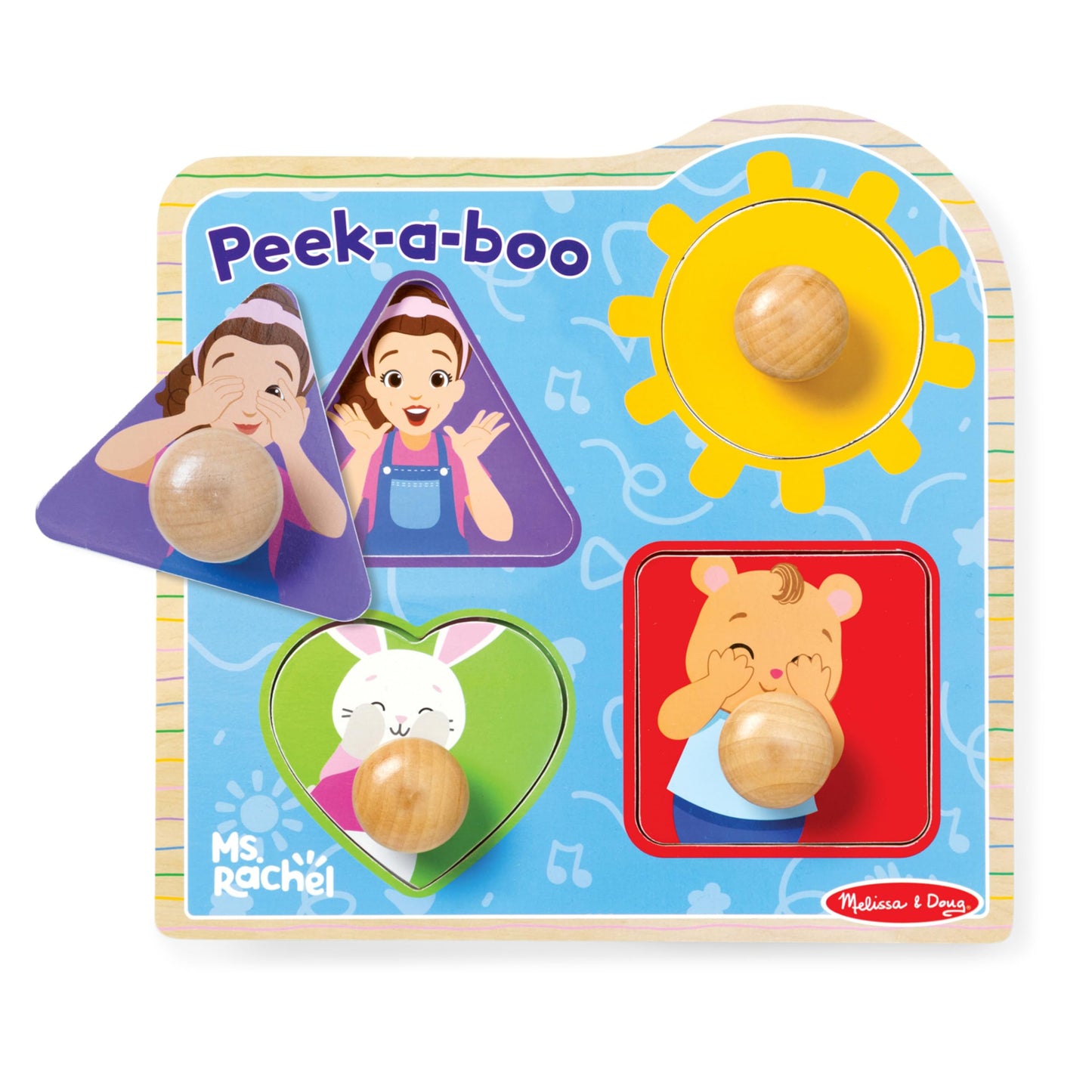 Melissa & Doug? Ms. Rachelwooden Peek-A-Boo Jumbo Peg Puzzle, 4-Piece With Mirror, Toddler Toys For Boys And Girls Ages 1+ Years