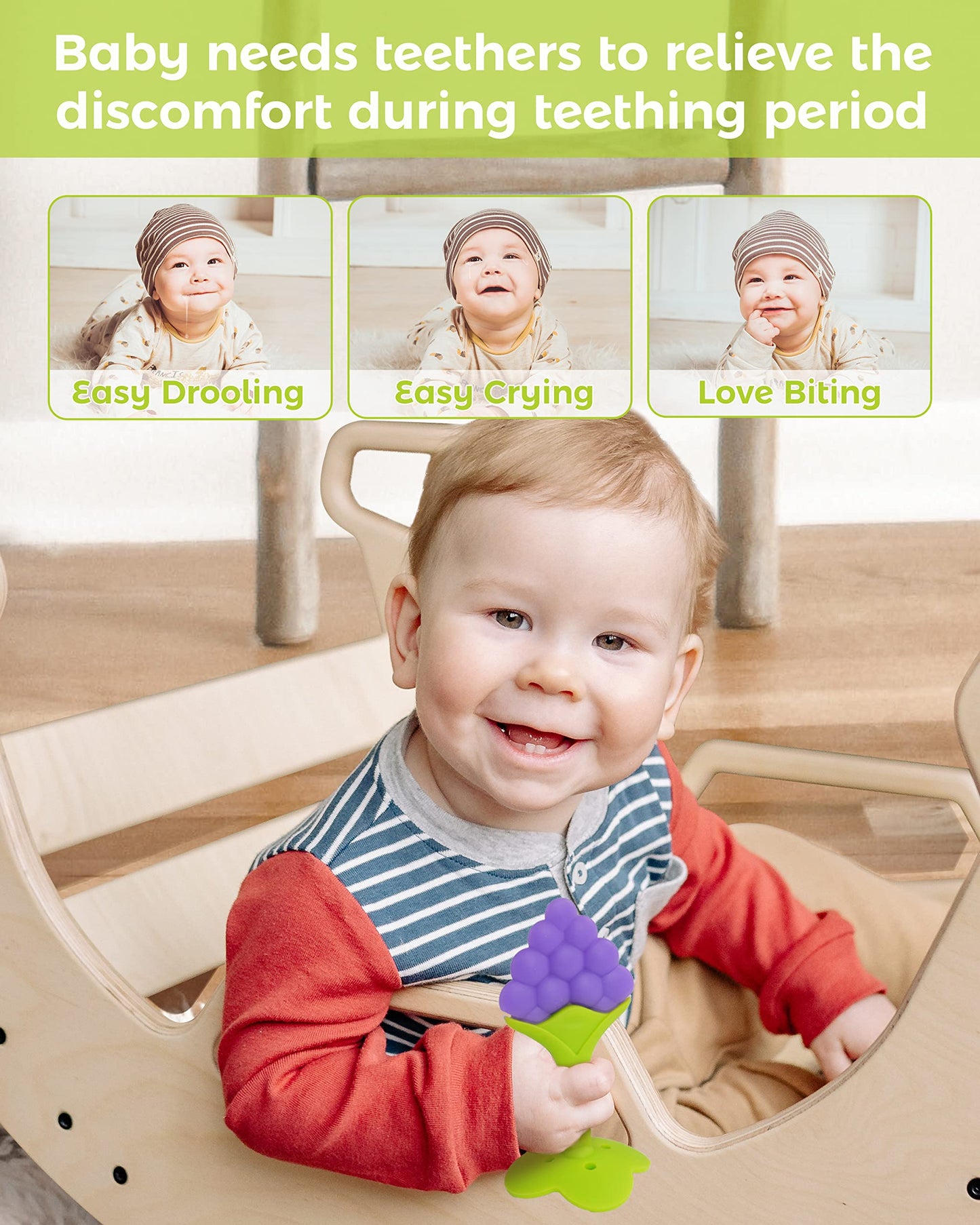 Teething Toys for Babies, 10 Pack Silicone Baby Teethers, Frozen Baby Teething Toys, Fruit Shape, BPA-Free, Natural Organic Soft