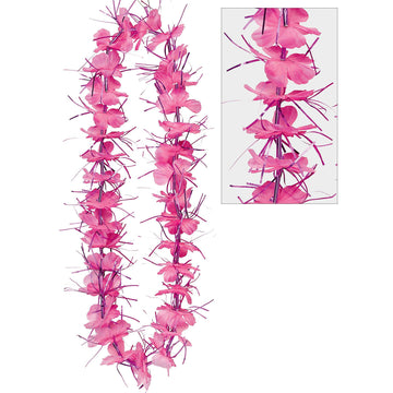 Deluxe Pink Tinsel Plastic Lei - 40'' (1 Pc) - Perfect For Tropical Hawaiian Luaus, Beach Parties & Festivals