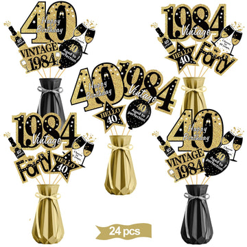 Turypaty Black Gold 40Th Birthday Table Centerpieces Decorations For Men Women, Vintage 1984 Happy 40Th Birthday Table Toppers P