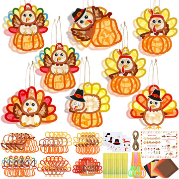 Motipuns 24 Sets Thanksgiving Turkey Ornaments Crafts Turkey Paper Suncatchers Thanksgiving Fall DIY Kit Pumpkin Crafts Decorati