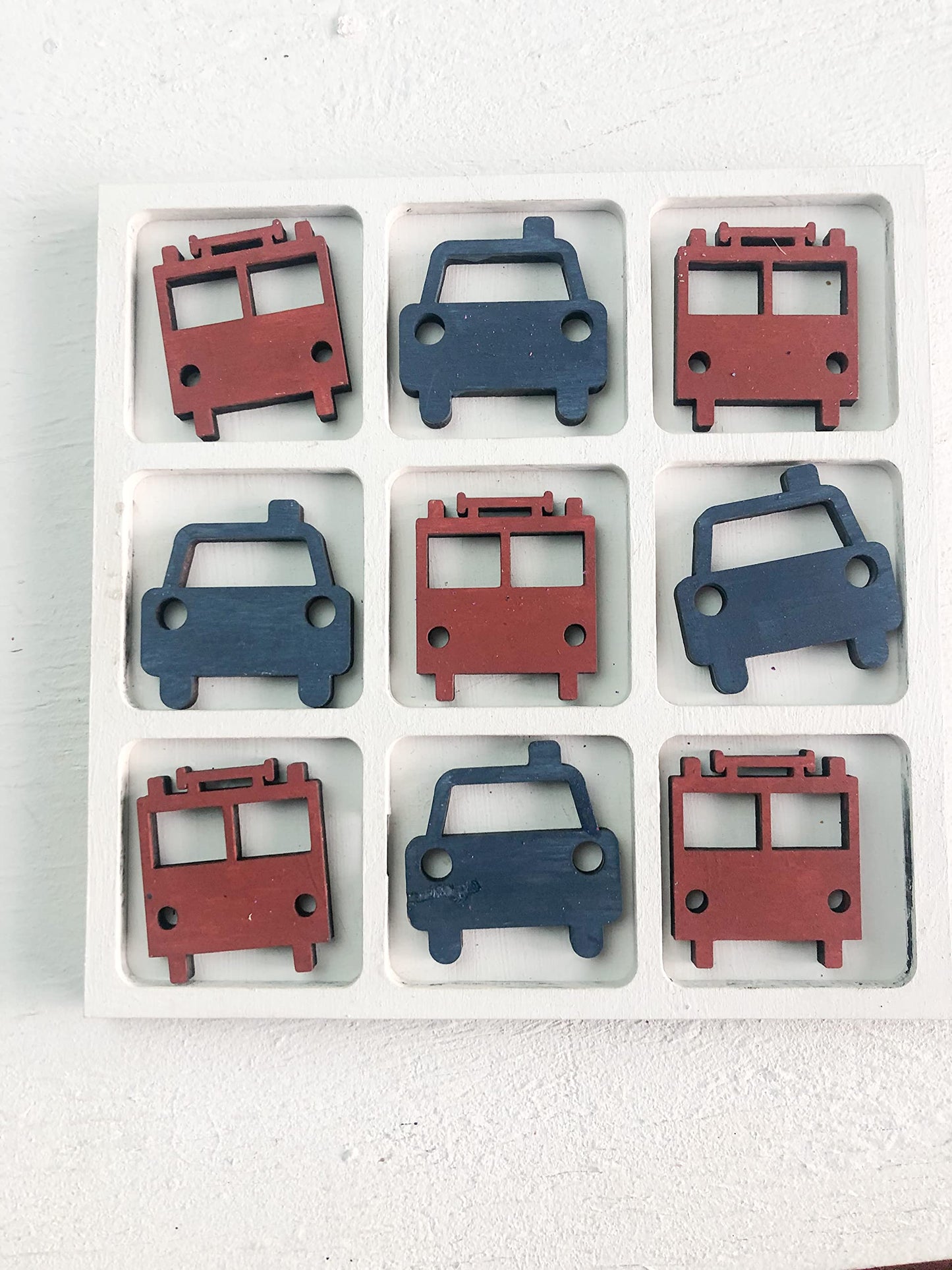 First Responder Themed Tic Tac Toe Board Game, 5X5 Inches Unfinished Wood Diy Painting Craft Kit For Kids With Wooden Avtrboutiq