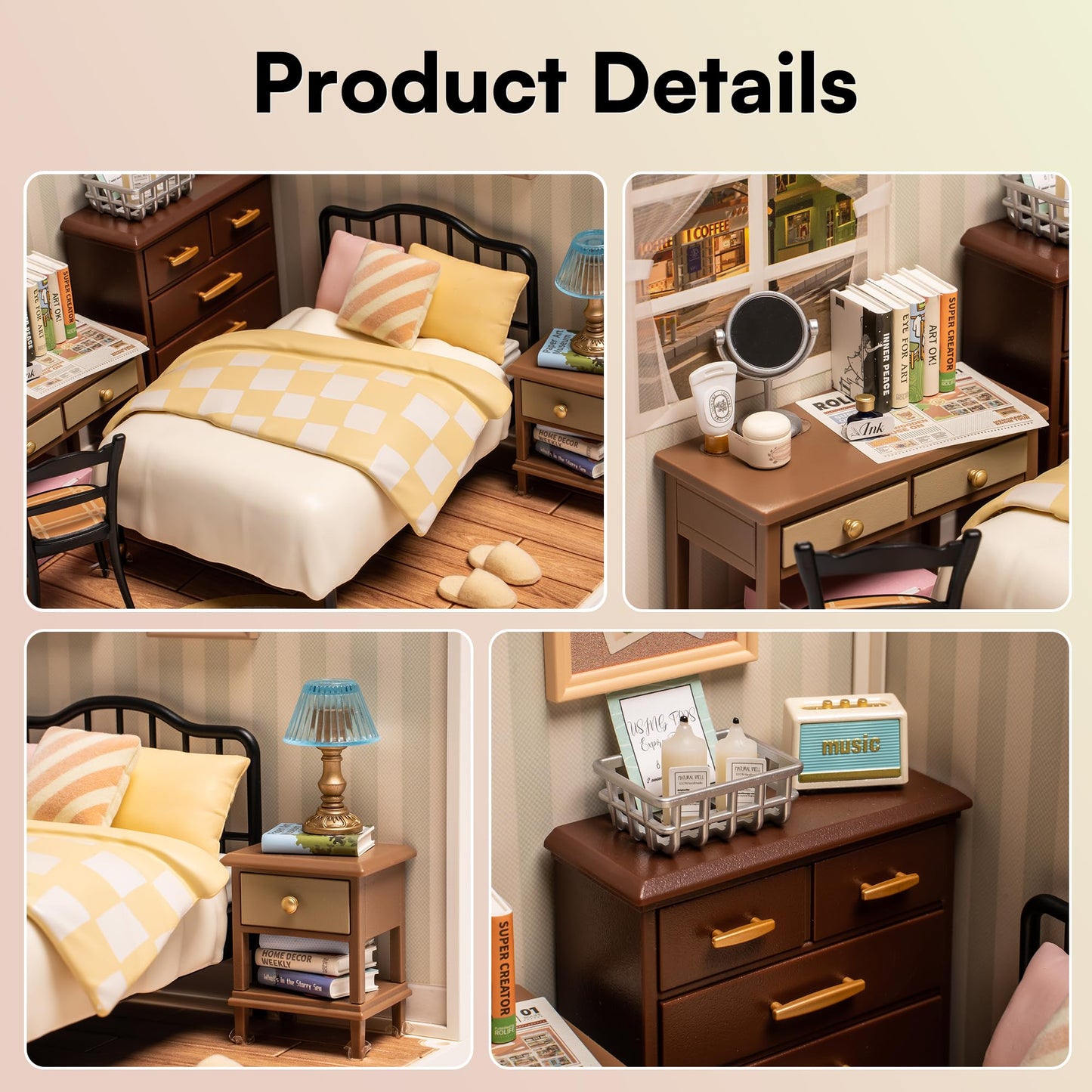 ROBOTIME DIY Miniature House Kit Mini Dollhouse Building Toy Set Plastic Tiny Room Making Kit with Accessories Model Room Craft