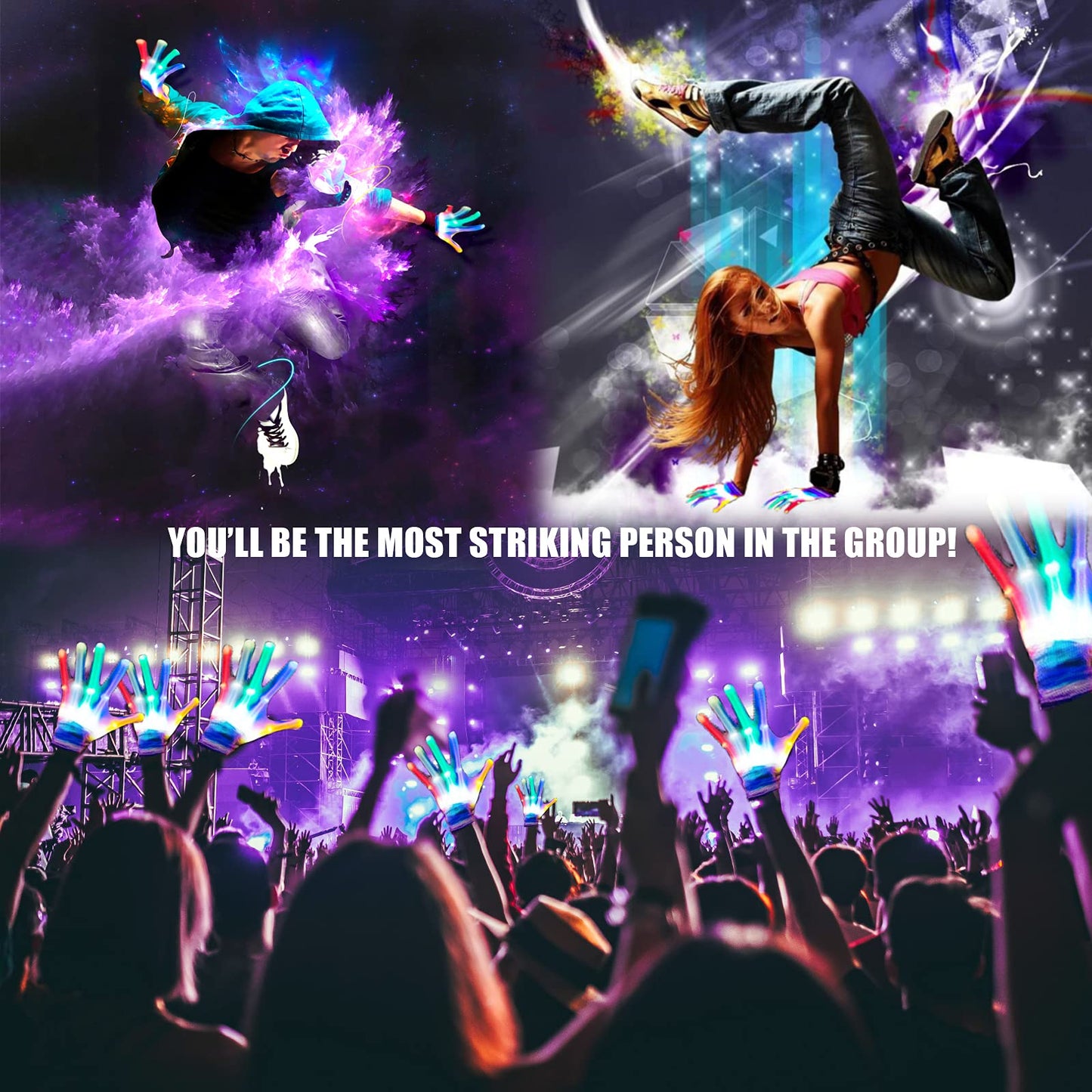 GLEDLOVES LED Finger Gloves Finger Light Gloves LED Gloves for Teen and mature-themed Gifts The Toys for 13 and Up Year Old Boys Girls Light Up Gloves Have 5Color/6Mode in Halloween Chrismas Party(1 Pair/L)